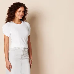 Áo thun Nữ cổ tròn tay xoắn Amazon Essentials - size M Mỹ (L Việt Nam) - Trắng B08P4TH7XQ (P107071)