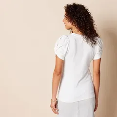 Áo thun Nữ cổ tròn tay xoắn Amazon Essentials - size M Mỹ (L Việt Nam) - Trắng B08P4TH7XQ (P107071)