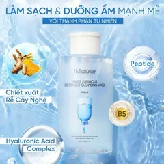 Nước Tẩy Trang Làm Sạch, Bổ Sung Độ Ẩm với 9 Loại Hyaluronic Jmsolution Cleansing Water - Hàng Chính Hãng (850ml)