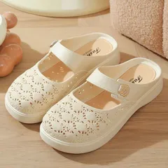 Dép Sục Nữ Cao Su Non Đi Mưa Bít Mũi Thoáng Khí, Dép Lê Nữ Đế Bệt Quai Khóa Đi Trong Nhà Văn Phòng Siêu Nhẹ