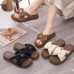 Dép Nữ Quai Ngang Phối Nơ Đính Đá Đế Xuồng 5cm Tôn Dáng Hack Chiều Cao, Dép Bánh Mì Thời Trang Hot Trend Đi Chơi Đi Biển