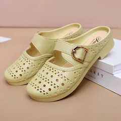 Dép Sục Nữ Cao Su Non Đi Mưa Bít Mũi Thoáng Khí, Dép Lê Nữ Đế Bệt Quai Khóa Đi Trong Nhà Văn Phòng Siêu Nhẹ