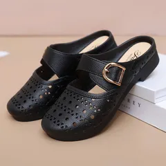 Dép Sục Nữ Cao Su Non Đi Mưa Bít Mũi Thoáng Khí, Dép Lê Nữ Đế Bệt Quai Khóa Đi Trong Nhà Văn Phòng Siêu Nhẹ