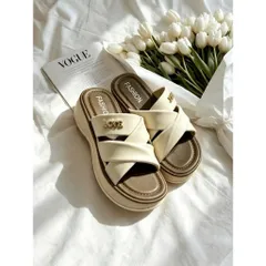 Dép bánh mì nữ quai chéo đính đá chữ LOVE, đế xuồng 5cm tôn dáng, chất liệu cao su mềm êm chân #depthoitrang