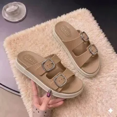 Dép Sandal Nữ 2 Quai Khóa Kim Loại Đế Bánh Mì, Dép Quai Ngang Nhựa Siêu Nhẹ Hack Dáng, Dép Đi Chơi Đi Biển Thời Trang