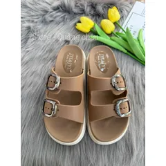 Dép Sandal Nữ 2 Quai Khóa Kim Loại Đế Bánh Mì, Dép Quai Ngang Nhựa Siêu Nhẹ Hack Dáng, Dép Đi Chơi Đi Biển Thời Trang