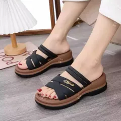 Dép Nữ Đế Su Đúc 5cm Quai Chéo Đan Mềm Khóa Kim Loại Cao Cấp - Dép Lê Bánh Mì Cao Su Non Êm Chân ( Tăng 1sz)
