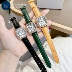 CHÍNH HÃNG Đồng Hồ Nữ YUMI COLOVER Mặt Vuông Đính Đá Dây Da Cao Cấp