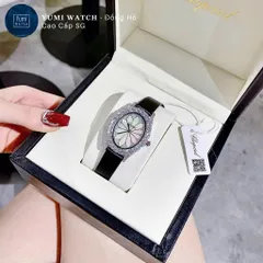 Đồng hồ Nữ mặt hoa viền hạt cao cấp, dây da, Fullbox