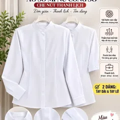 Áo Sơ Mi Nữ Công Sở Du Nguyễn Trắng Tinh Che Nút Tay Dài Tay Lỡ Cổ Tàu Thanh Lịch Size S-4XL