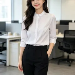 Áo Sơ Mi Nữ Công Sở Du Nguyễn Trắng Tinh Che Nút Tay Dài Tay Lỡ Cổ Tàu Thanh Lịch Size S-4XL