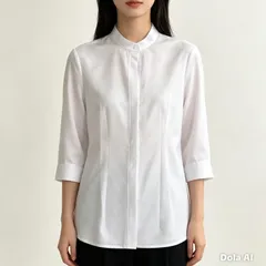 Áo Sơ Mi Nữ Công Sở Du Nguyễn Trắng Tinh Che Nút Tay Dài Tay Lỡ Cổ Tàu Thanh Lịch Size S-4XL