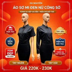Áo sơ mi đen nữ công sở tay dài, tay ngắn che nút du nguyễn lụa nhung thanh lịch