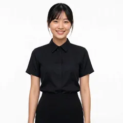 Áo sơ mi đen nữ công sở tay dài, tay ngắn che nút du nguyễn lụa nhung thanh lịch