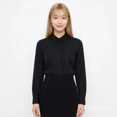 Áo sơ mi đen nữ công sở tay dài, tay ngắn che nút du nguyễn lụa nhung thanh lịch