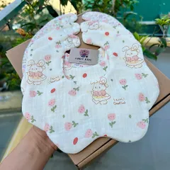 Yếm hoa Muslin cho bé gái, bé trai xoay 360 mềm mại thấm hút tốt độ hoàn thiện cao