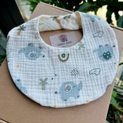 Yếm vải xô muslin 2 mặt hoạ tiết tròn thấm hút tốt nhà Cindy