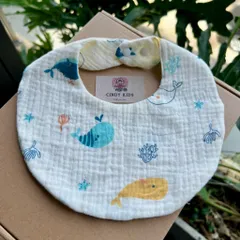 Yếm vải xô muslin 2 mặt hoạ tiết tròn thấm hút tốt nhà Cindy