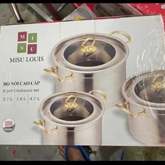 Bộ Nồi Misu Louis 3 Món - Inox 304 Đáy Nguyên 3 Lớp Cao Cấp Dùng Cho Mọi Loại Bếp