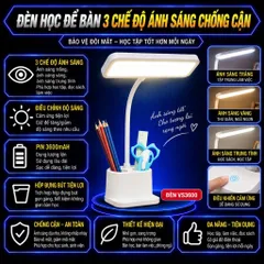 Đèn Bàn Học Đọc Sách Tích Điện Bảo Vệ Mắt Cảm Ứng 3 Chế Độ Ánh Sáng Có Hốc Để Đồ Tiện Lợi