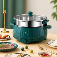 Nồi Lẩu Điện Đa Năng Công Suất Lớn 1000w 2 Tầng 3-4 người ăn Kèm Giá Hấp Inox Dày Dặn