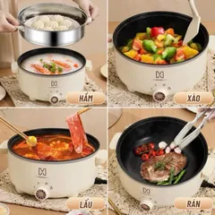 Nồi Lẩu Điện Công Suất Lớn Dung Tích 4L, Tặng Khay Hấp Inox 28CM, Tráng Men Chống Dính SIêu Bền