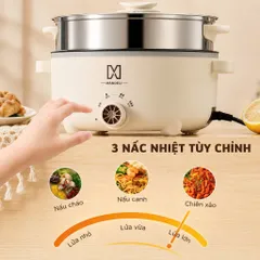 Nồi Lẩu Điện Công Suất Lớn Dung Tích 4L, Tặng Khay Hấp Inox 28CM, Tráng Men Chống Dính SIêu Bền