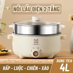 Nồi Lẩu Điện Công Suất Lớn Dung Tích 4L, Tặng Khay Hấp Inox 28CM, Tráng Men Chống Dính SIêu Bền