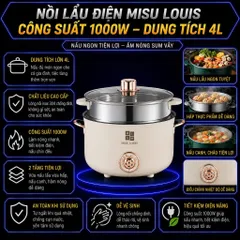 Nồi Điện Đa Năng 2 Tầng Dung Tích Lớn Màu Trắng Kem Sôi Nhanh Tặng Kèm Khay Hấp