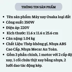Máy Xay Thịt OSAKA Nắp Đồng Nhỏ Gọn, Mạnh Mẽ-Máy Xay Sinh Tố Nhỏ Gọn Tiện Lợi
