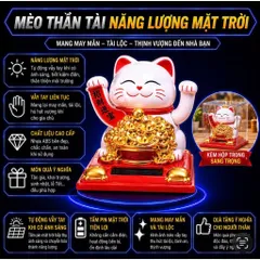 Mèo Thần Tài Màu Trắng Năng Lượng Mặt Trời Tự Động Vẫy Tay Cảm Ứng Ánh Sáng Trang Trí Bàn làm Việc