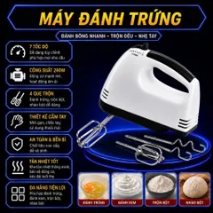Máy Đánh Trứng Cầm Tay 7 Tốc Độ Tặng 4 Đầu Đánh Cao Cấp, Nhiều Chức Năng Hoạt Động Mạnh Mẽ Sử Dụng Tiện Lợi