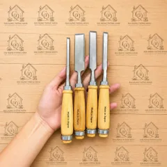 Combo Bộ 4 Đục Gỗ Tay Cầm Gỗ Cao Cấp – Dụng Cụ Chạm Khắc, Tiện Mộc, Sửa Chữa Gỗ, Hàng Loại 1 Dày Dặn Chắc Tay