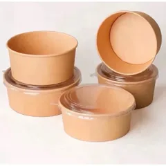 Combo 50 chiếc tô giấy nâu dùng một lần cao cấp có kèm nắp pp 750ml và 1000ml