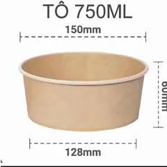 Combo 50 chiếc tô giấy nâu dùng một lần cao cấp có kèm nắp pp 750ml và 1000ml