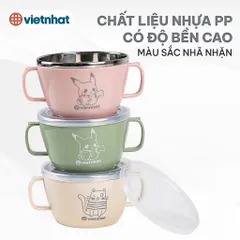 Bát giữ nhiệt 2 lớp ăn dặm, ăn cháo cho bé, bát inox bọc nhựa việt Nhật đựng được 500ml
