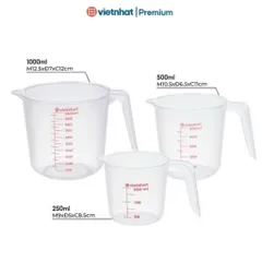 Bộ 3 ca đong chia vạch nhựa Việt Nhật 250ml, 500ml, 1000ml
