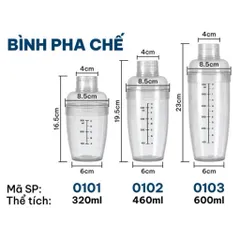 Bình lắc Cocktail Shaker, bình pha chế chia vạch 320ml, 460ml, 600ml nhựa Việt Nhật