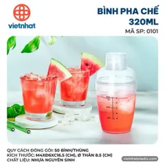 Bình lắc Cocktail Shaker, bình pha chế chia vạch 320ml, 460ml, 600ml nhựa Việt Nhật