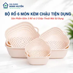 Combo 6 chậu nhựa chữ nhật kèm xô, gáo đa năng, bền đẹp, tiện dùng cho sinh hoạt gia đình