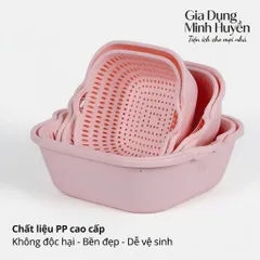 Combo 6 chậu nhựa chữ nhật kèm xô, gáo đa năng, bền đẹp, tiện dùng cho sinh hoạt gia đình