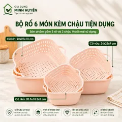Combo 6 chậu nhựa chữ nhật kèm xô, gáo đa năng, bền đẹp, tiện dùng cho sinh hoạt gia đình