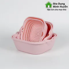 Combo 6 chậu nhựa chữ nhật kèm xô, gáo đa năng, bền đẹp, tiện dùng cho sinh hoạt gia đình