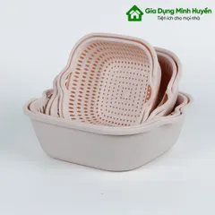 Combo 6 chậu nhựa chữ nhật kèm xô, gáo đa năng, bền đẹp, tiện dùng cho sinh hoạt gia đình