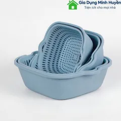 Combo 6 chậu nhựa chữ nhật kèm xô, gáo đa năng, bền đẹp, tiện dùng cho sinh hoạt gia đình