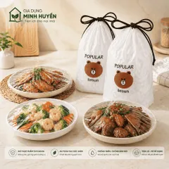 Set 500 túi màng bọc thực phẩm PE hình gấu có chun co giãn siêu dai bọc đồ ăn, tái sử dụng dùng nhiều lần tiện lợi