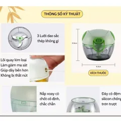 Máy Xay Tỏi Ớt Mini Đa Năng 3 Lưỡi Dao Kéo Tay - Xay Rau Củ Quả Nhanh Chóng Tiện Lợi Sạch Sẽ