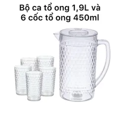 [Tặng Lót Nồi] Bộ Ca Cốc Uống Nước Tổ Ong Việt Nhật Cứng Cáp - Ca Nhựa 1,9Lít - Cốc Nhựa 300ml