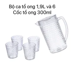 [Tặng Lót Nồi] Bộ Ca Cốc Uống Nước Tổ Ong Việt Nhật Cứng Cáp - Ca Nhựa 1,9Lít - Cốc Nhựa 300ml