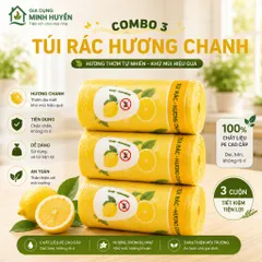 [Tặng Khăn] Combo 3 Cuộn Túi Rác Loại 1 Hương Ngải Oải Chanh Tự Phân Hủy Khử Mùi Đuổi Côn Trùng Có Dây Rút 45x48cm
